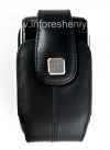 Фотография 3 — Оригинальный кожаный чехол с клипсой и металлической биркой Leather Holster with Swivel Belt Clip для BlackBerry, Черный (Black)