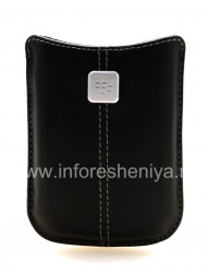 Caso de cuero original de desembolso de bolsillo con placa de metal de cuero para BlackBerry, Negro (Negro)